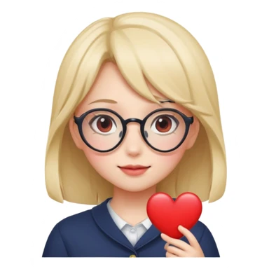 Girl with anime glasses showing heart sticker
