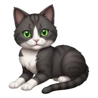 beautiful female solid dark grey cat with green eyes, white toes/paws and white patch on her chest rolling upside down sticker