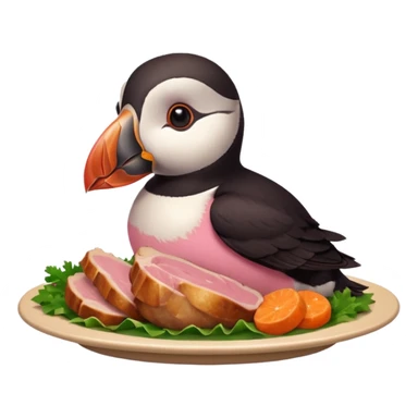 pink puffin that is pink-colored eating roast dinner sticker