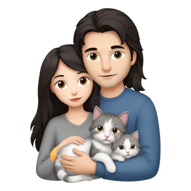 Девушка с тёмными длинными волосами рядом мужчина обнимает её и у них котенок sticker