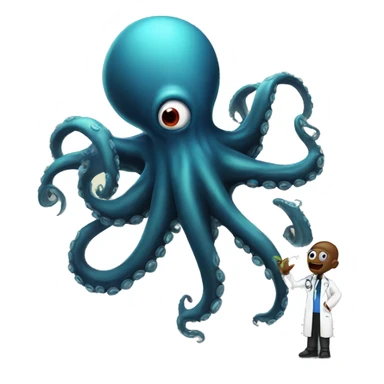 Black Alien Octopus with a scared scientist  sticker