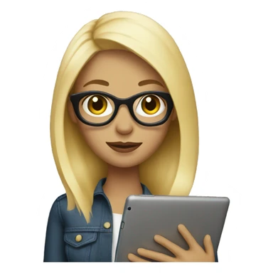 Designer blonde with an iPad tablet sticker