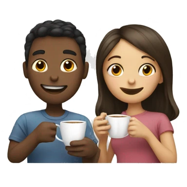 A boy drinking tea and girl drinking coffee  sticker