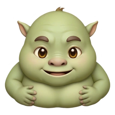 Cinematic Cute Ogre Portrait Emoji, with a surprisingly endearing, plump and huggable figure in soft earthy greens and browns, featuring big, kind eyes and a bashful smile, simplified yet irresistibly adorable, highly detailed with a soft glowing outline that captures the charm of a friendly giant who seems ready for a warm hug! sticker
