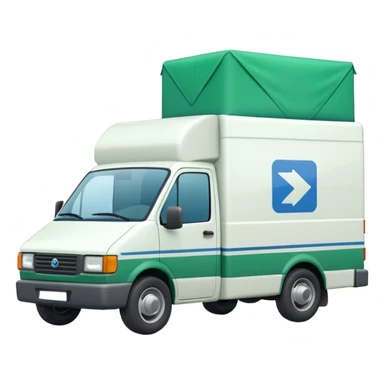 a white delivery van with green and blue color on the delivery van tarpaulin.  sticker