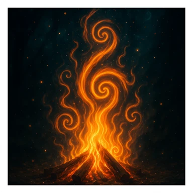 a bonfire with hypnotic spiral patterns in the flames, enchanting, mystical, glowing, surreal atmosphere sticker