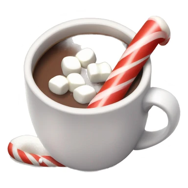 Cup of hot chocolate with marshmallows and a candy cane sticker
