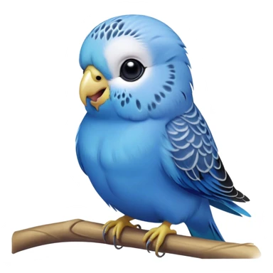 Cinematic Comical Blue Budgie Portrait Emoji, Head tilted dramatically with an exaggeratedly amused expression, featuring a striking blue feathered fur with a glossy finish, wide, expressive dark eyes filled with playful disbelief, Simplified yet hilariously expressive features, highly detailed, glowing with a slightly sassy glow, high shine, dramatic yet playful, stylized with an air of cheeky mischief, bright and endearing, soft glowing outline, capturing the essence of a spirited and over-the-top budgie, so meme-worthy it feels like it could side-eye its way into internet fame instantly! sticker