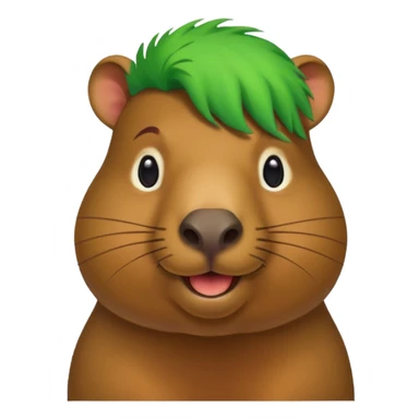 Capybara with green head hair, half body sticker