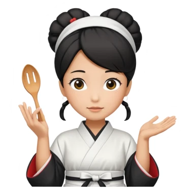 japan mom with black bun wearing white hom kimono and white apron sticker