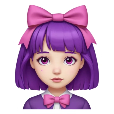 girl with bangs and purple hair and pink hairbow sticker