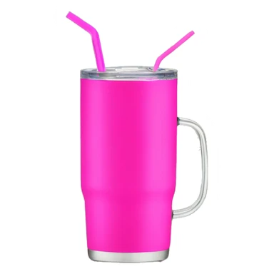 Bright pink 40oz Stanley tumbler with handle and a clear straw sticker