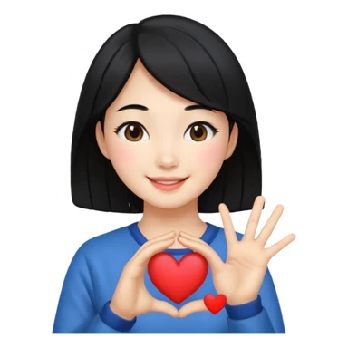 Smiling girl doing the Korean heart sticker
