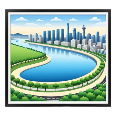 Hangang river, city skyline, and park sticker