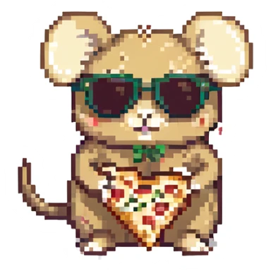 mouse wearing sunglasses eating a pizza sticker