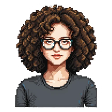 red-haired woman with curly hair, glasses sticker