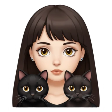  white girl with light brown eyes and very dark brown hair with bangs, a septum piercing and an eyebrow piercing, holding a black cat sticker