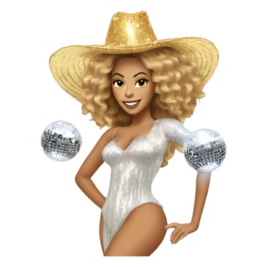 Beyonce with a mirrorball hat sticker