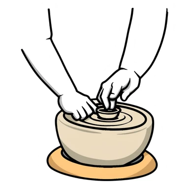 thumb pressing side of clay down onto a silver pottery wheel, thumb at the bottom of the clay, pottery gesture sticker