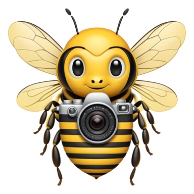 a bee with a camera sticker