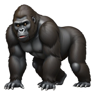 cinematic-gorilla-realistic-full-body-on all fours-emoji,-exuding-strength,-thick-dark-fur-glossy-in-the-light,-head-tilted-dramatically,-deep-dark-eyes-filled-with-intense-intelligence,-simplified-yet-realistic-focused-features,-highly-detailed,-glowing-with-an-almost-sarcastic-glow sticker