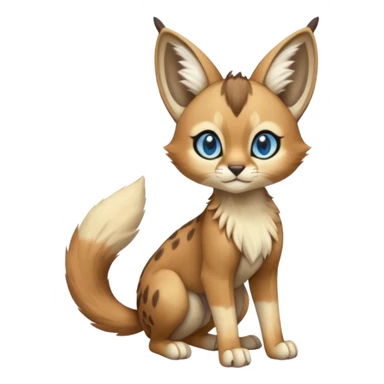 Big-eared big-eyed cute realistic animalistic feral digitigrade 4-legged anime-styled Meloetta-Caracal-Trico-Vernid-Sergal-Serval-hybrid-fusion-creature-animal, full body sticker