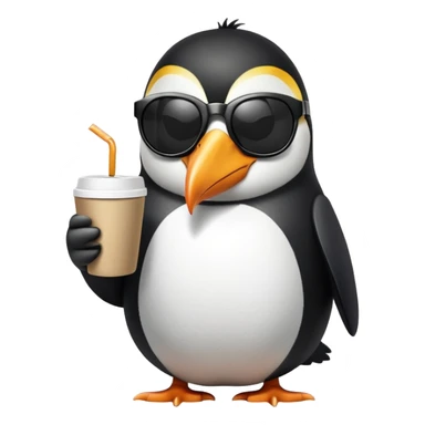 penguin with toucan beak holding a coffee cup and wearing sunglasses sticker
