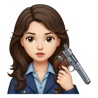 A brunette with long wavy hair girl who is about to kill herself with a littlr gun pointed at her temple sticker