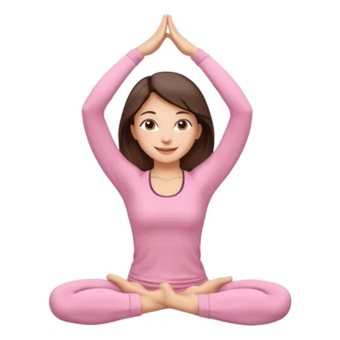 brunette yoga girl in light pink clothes, stretching arms overhead sticker