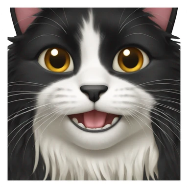 Black long haired cat chewing on string sticker