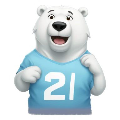 À ice bear with a t-shirt with number 22 sticker