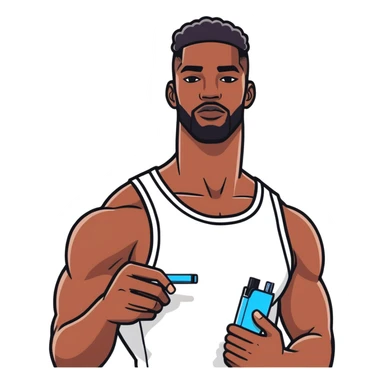 Black men with muscles holding a iqos  sticker