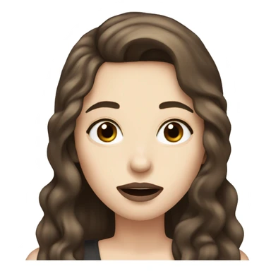a girl with long brown hair, hazel eyes, pale skin, dark lips, singing into a microphone sticker