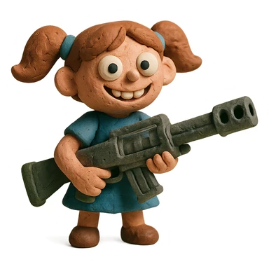 funny, positive stalker girl named Businka with a huge machine gun sticker