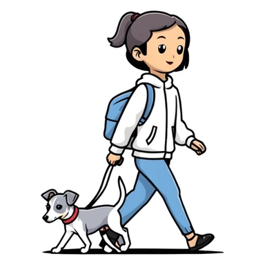 Pretty Asian girl walking a pure solid grey Italian greyhound with absolutely no white markings anywhere on the dog sticker