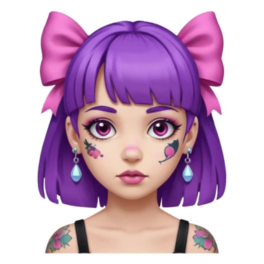 girl with bangs and purple hair and pink hairbow on the side of head and earrings and heavy face tattoos sticker