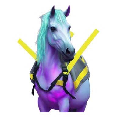 .Zombie_ Vaporwave black holographic oilslick zombie unicorn yellow caution tape sticker