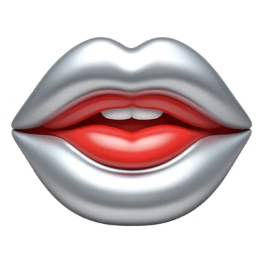 female lips emoji, smooth liquid metal chrome surface, sculpted shape, high-gloss reflections, monochrome futuristic 3D style, isolated on white sticker