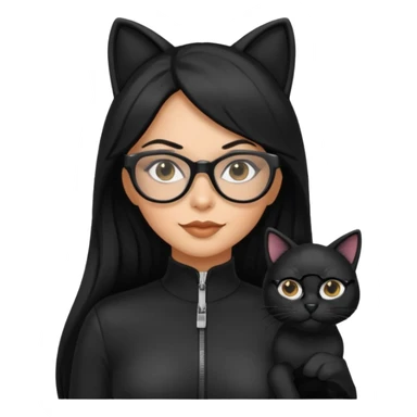 Hispanic woman with long silky hair and glasses in a cat suit sticker