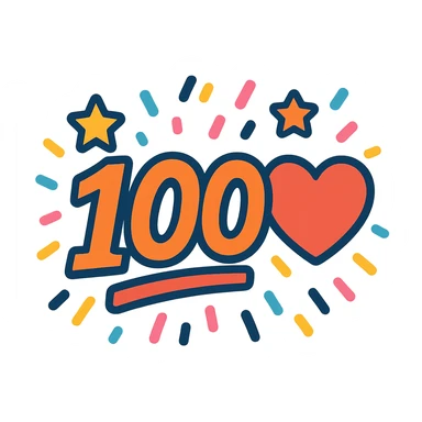 '100' with a heart and confetti in vibrant toon style sticker
