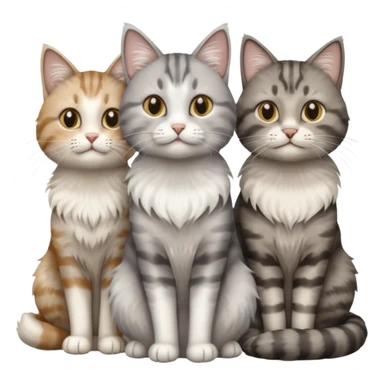 a fluffy grey and white cat sitting with 2 other cats sticker