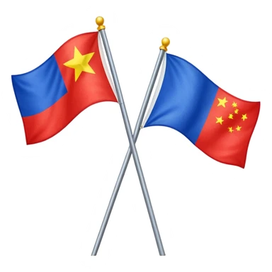 crossed Russian and Chinese flags on poles, emoji style, vibrant colors, no text sticker