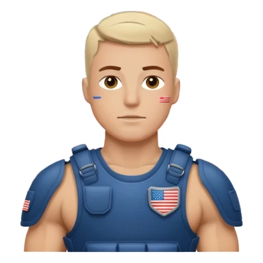 generate realistic manly white american soldier in body armor and full uniform with small usa flag on shoulder sticker