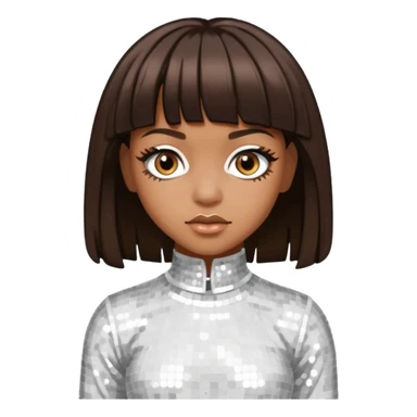 Left Eye from TLC with medium dark brown hair, white sequin outfit sticker
