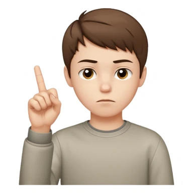 Pale young teenage boy with short brown hair giving middle finger sticker