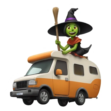 caravan with a witch riding a broom sticker