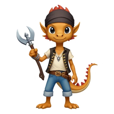 friendly anthropomorphised dragon in a band t-shirt and jeans wearing a pirate eye-patch walking upright sticker