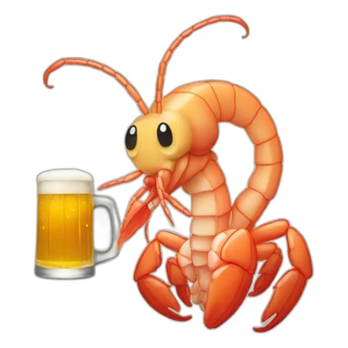 anime style shrimp holding a glass of beer sticker