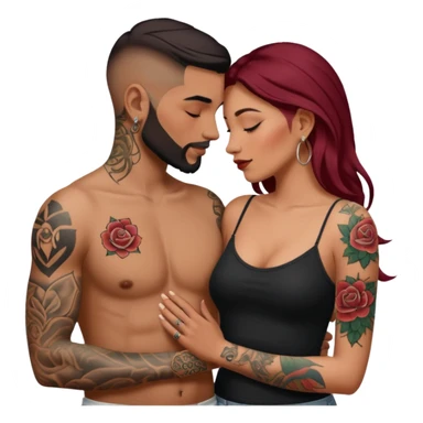 intimate moment between lovers, JetSetFly , photo Realistic Couple with tattoos , Tefi Valenzuela sticker