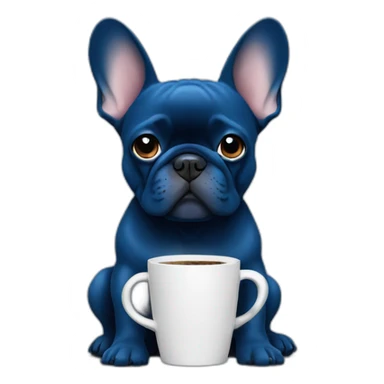 blue frenchie drinking coffee sticker